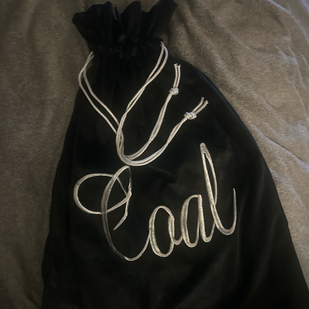 Black and Silver large velvet Holiday Decor Coal Bag